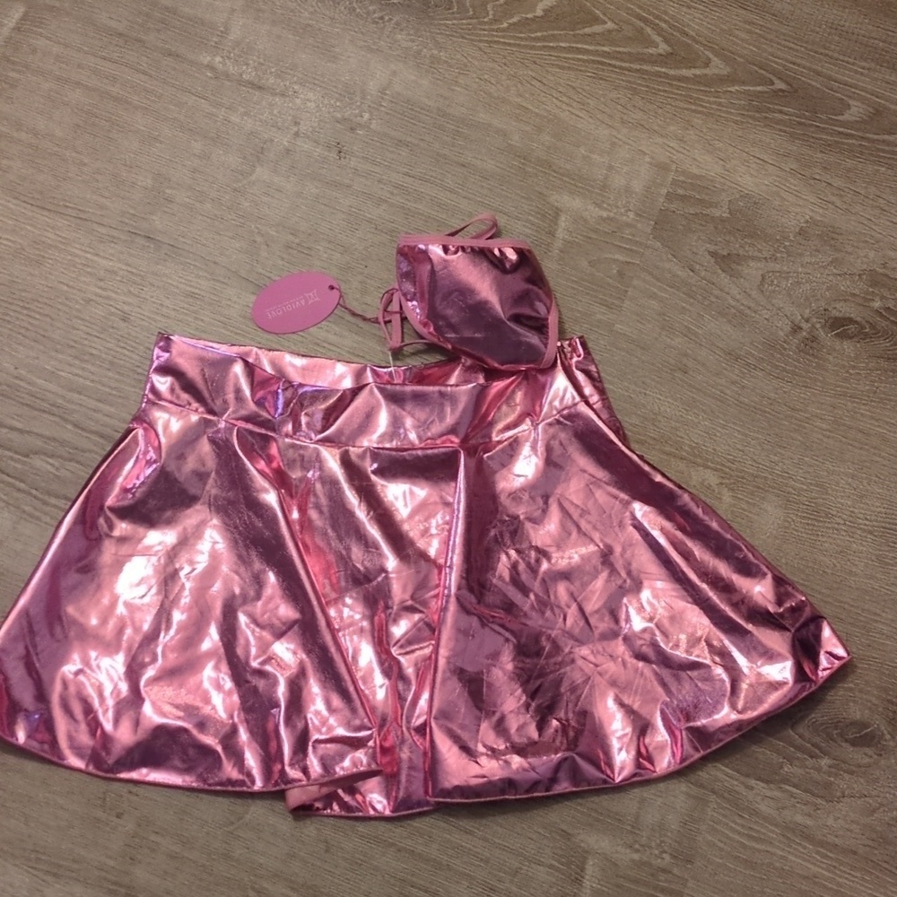 Avidlove chrome pink skirt and g-string thong size large